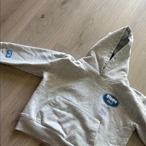Zara Light Gray Kids Hoodie with Blue Accents